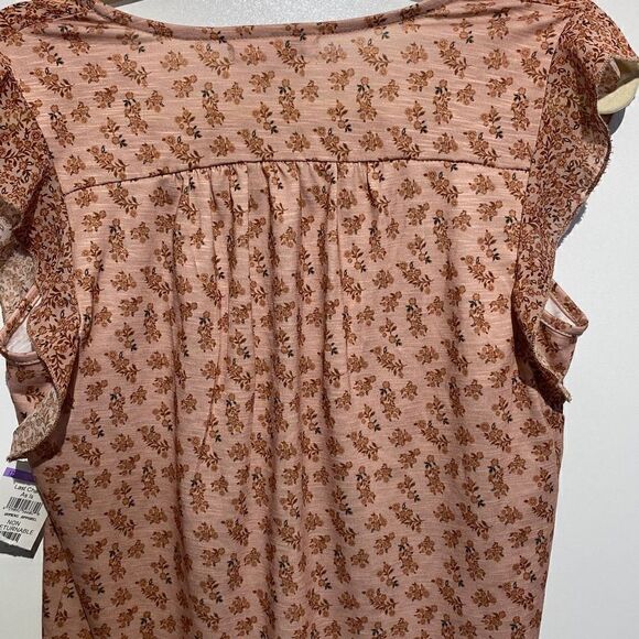 DR2 Women's Butterfly Short Sleeves Ditsy Floral V-Neck Top Brown/ Tan XS NWT - Picture 6 of 10